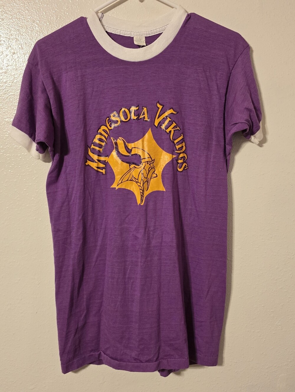 Vtg 70s Minnesota Vikings Ringer Shirt Mayo Spruce Single Stitch 18.5"x28"